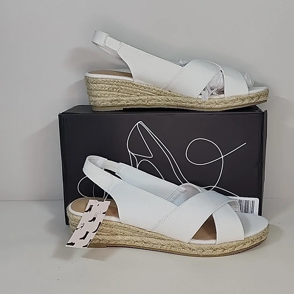 White Espadrille Slingback Sandals - Women's Summer Wedges